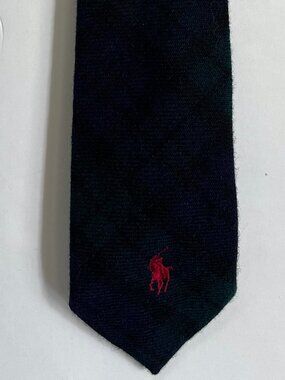 Men's Vintage Ralph Lauren POLO Wool Tartan Neck Tie Hand Made England Preppy